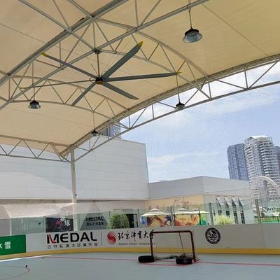 İyi bir fiyat. 5.0m 16FT HVLS Tavan Ventilatörü Elektrikli AC Güçlü PMSM Motorlu Hava Soğutma Havalandırması çevrimiçi
